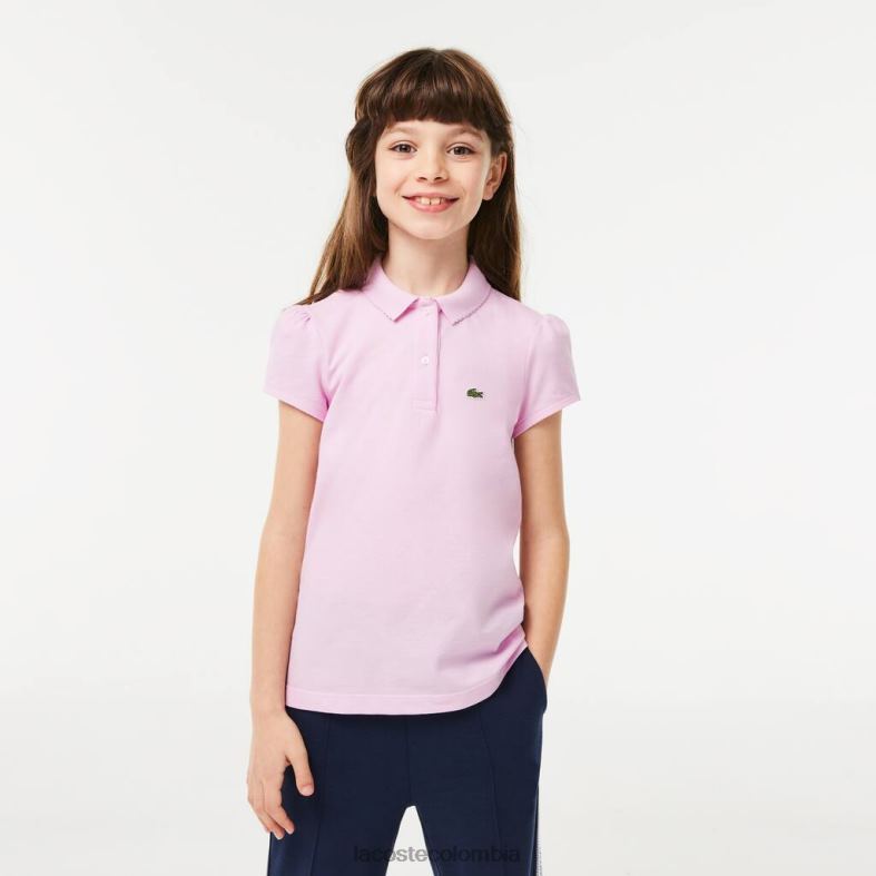 polo mini de piqué con cuello festoneado rosa Lacoste ropa niños 80XZX2961