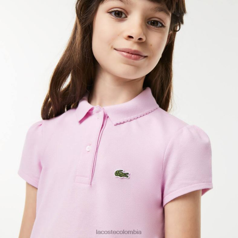 polo mini de piqué con cuello festoneado rosa Lacoste ropa niños 80XZX2961