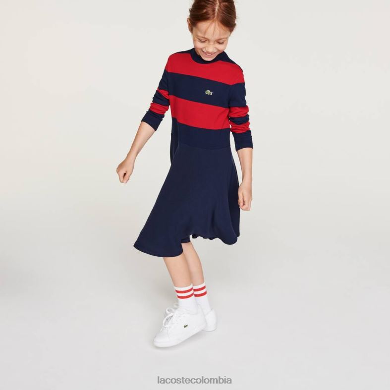 suéter de punto a rayas con cuello alto azul marino/rojo Lacoste ropa niños 80XZX3294