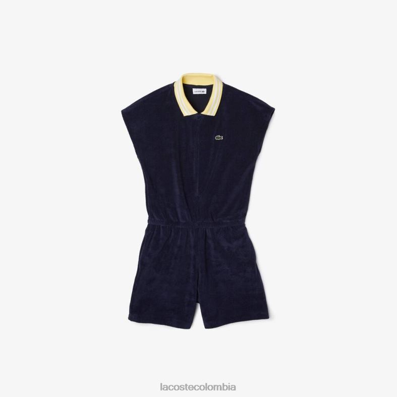 mono corto de felpa de algodón azul marino/amarillo/blanco Lacoste ropa niños 80XZX3307
