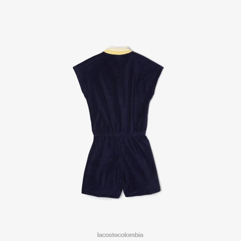 mono corto de felpa de algodón azul marino/amarillo/blanco Lacoste ropa niños 80XZX3307
