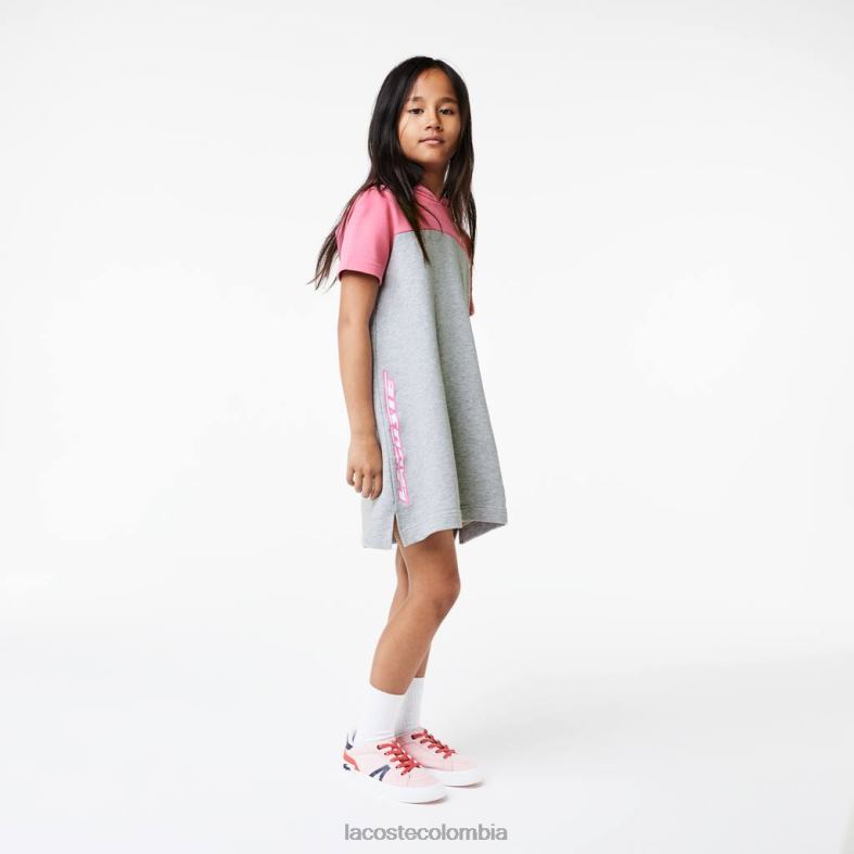 vestido con capucha y bloques de color en algodón orgánico gris chino/rosa Lacoste ropa niños 80XZX3079