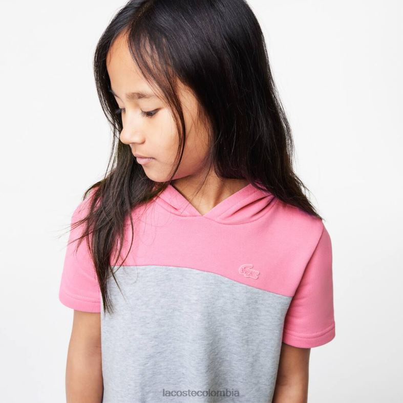 vestido con capucha y bloques de color en algodón orgánico gris chino/rosa Lacoste ropa niños 80XZX3079
