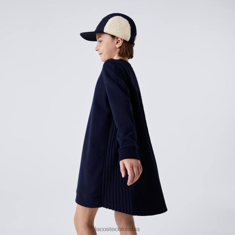vestido plisado de felpa de algodón Azul marino Lacoste ropa niños 80XZX3287