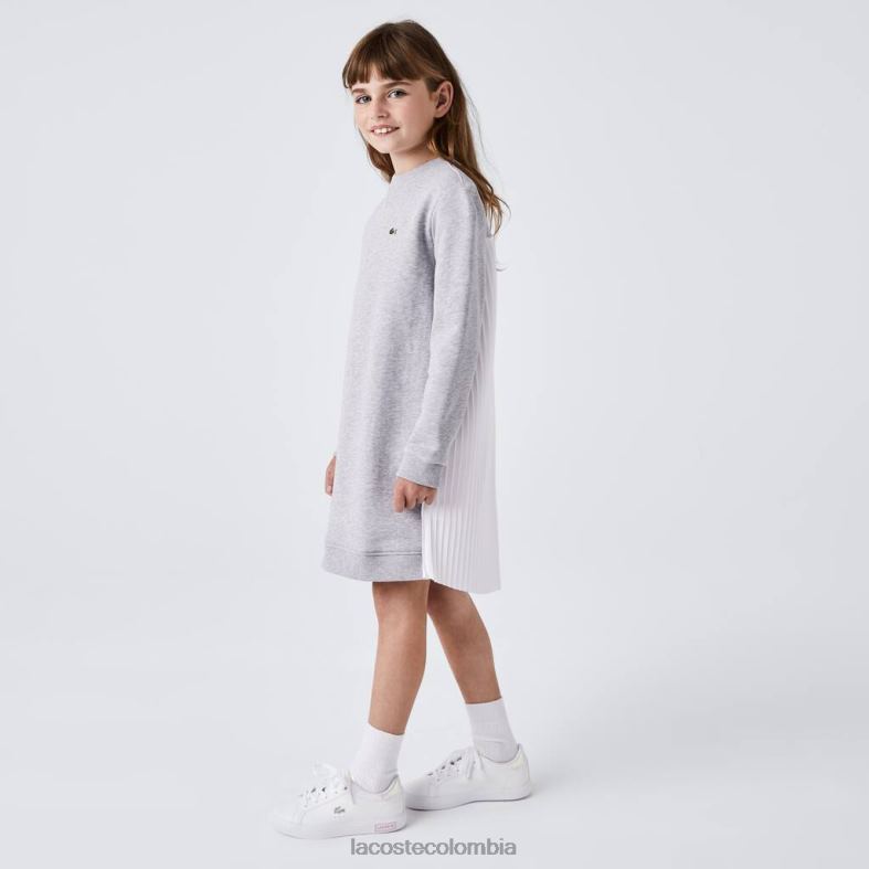 vestido plisado de felpa de algodón lomo gris Lacoste ropa niños 80XZX3286