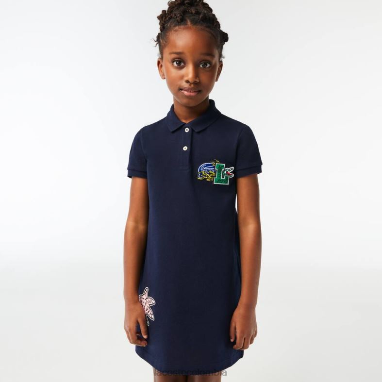 vestido polo navideño de algodón orgánico Azul marino Lacoste ropa niños 80XZX3268