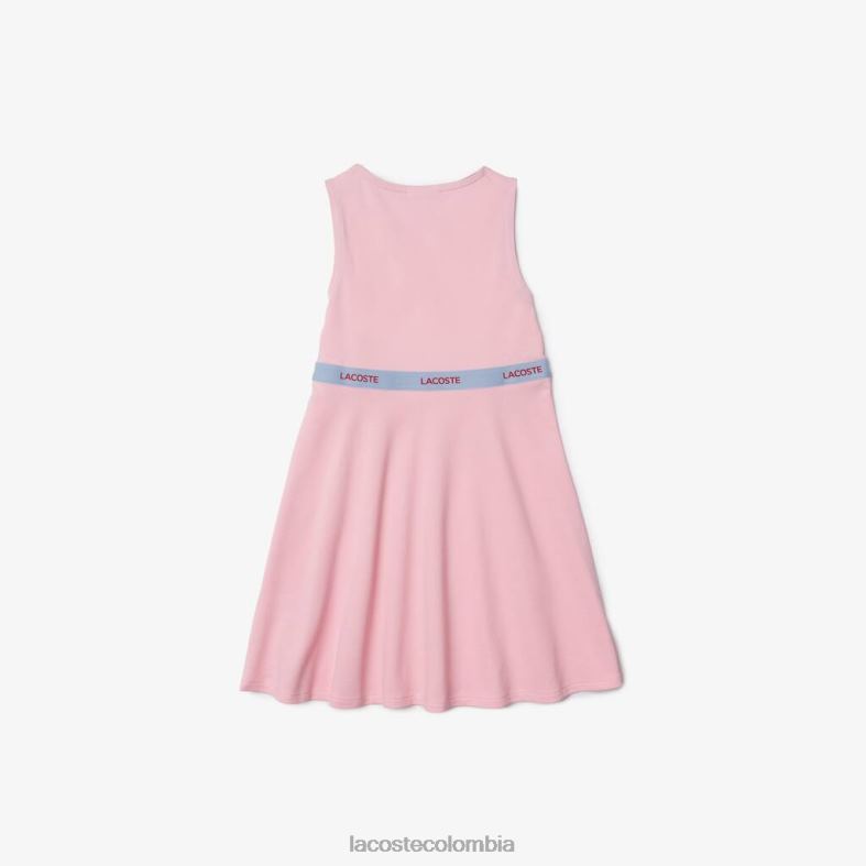 vestido sin mangas de algodón orgánico con cintura con marca rosado rojo Lacoste ropa niños 80XZX3285