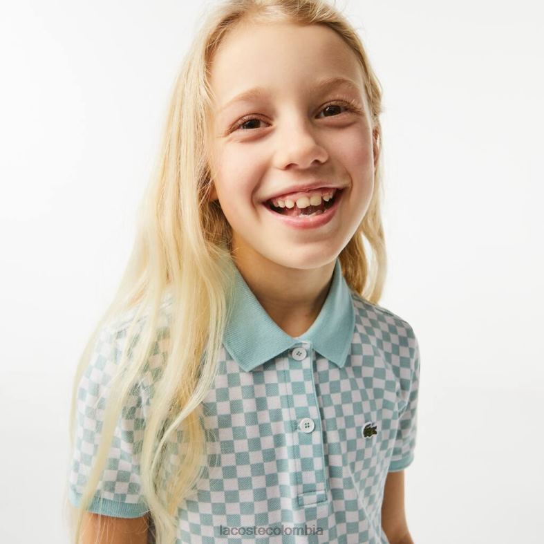 vestido tipo polo de algodón orgánico con estampado de cuadros verde claro/blanco Lacoste ropa niños 80XZX3092