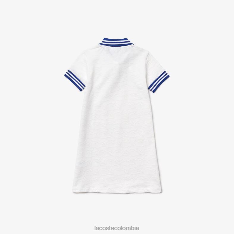 vestido tipo polo de piqué con bordado blanco azul Lacoste ropa niños 80XZX3295