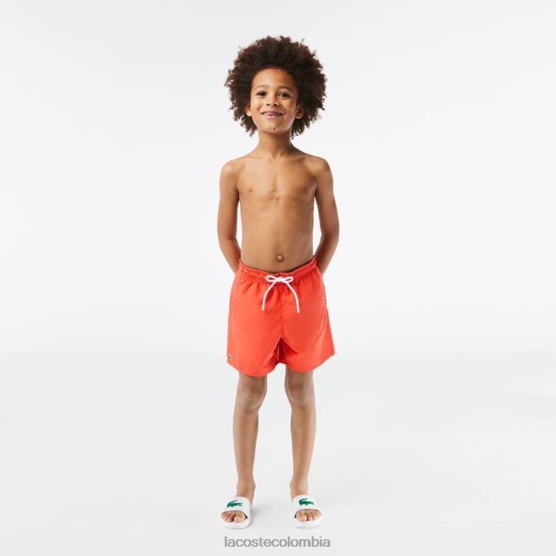 shorts de baño lisos de secado rápido naranja/verde Lacoste ropa niños 80XZX3104