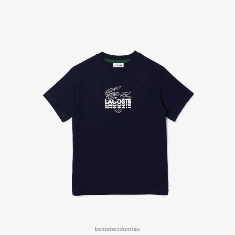 camiseta de algodón con cuello redondo y letras de cocodrilo Azul marino Lacoste ropa niños 80XZX3118