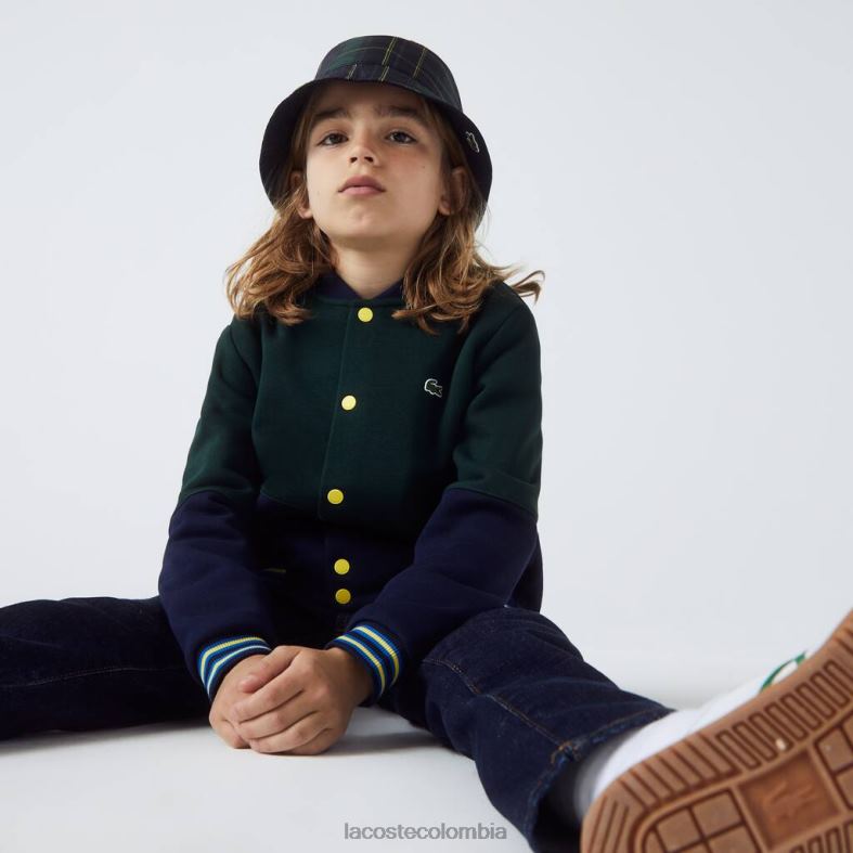 chaqueta universitaria de algodón orgánico a rayas azul marino/verde Lacoste ropa niños 80XZX3247