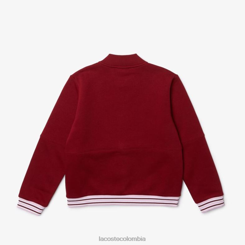 chaqueta universitaria de algodón orgánico a rayas burdeos/rosa Lacoste ropa niños 80XZX3248
