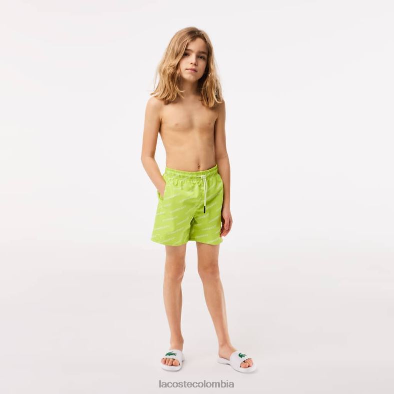 bañador de poliéster reciclado estampado amarillo blanco Lacoste ropa niños 80XZX3109