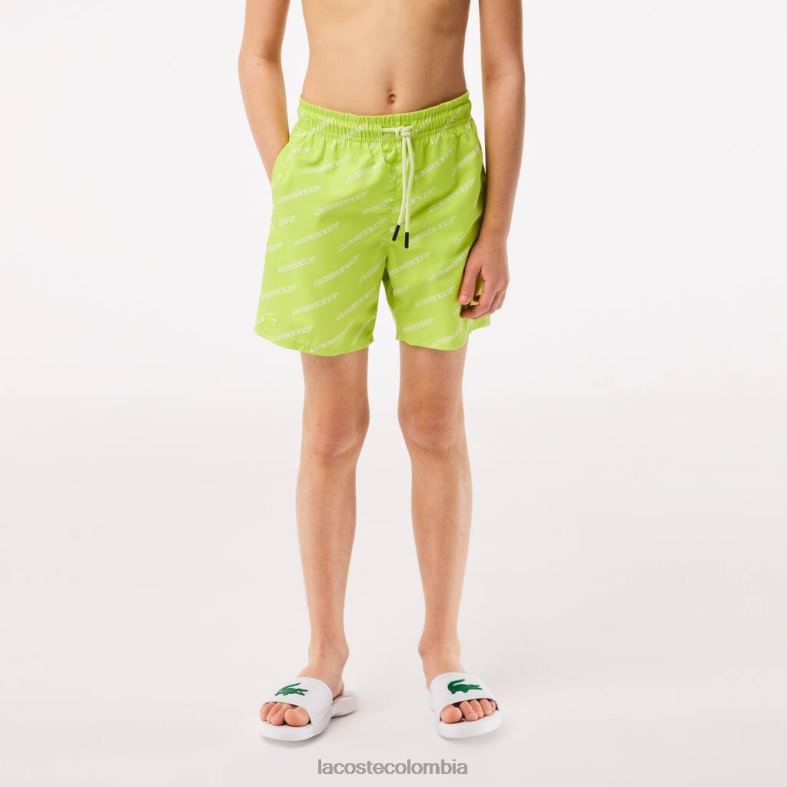 bañador de poliéster reciclado estampado amarillo blanco Lacoste ropa niños 80XZX3109