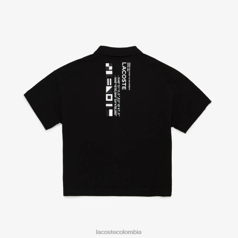 polo con cuello con cremallera y bandas estampadas negro Lacoste ropa niños 80XZX2960