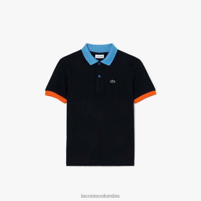 polo de piqué de algodón con cuello en contraste azul marino/azul/naranja Lacoste ropa niños 80XZX2959