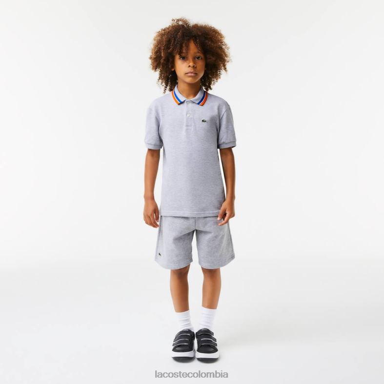 polo petit piqué de algodón con cuello tricolor gris chino/blanco Lacoste ropa niños 80XZX2953