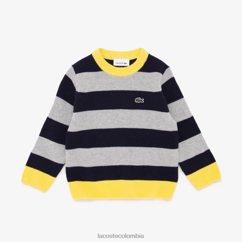 suéter de algodón a rayas con cuello en contraste gris chino/azul marino/amarillo Lacoste ropa niños 80XZX3251