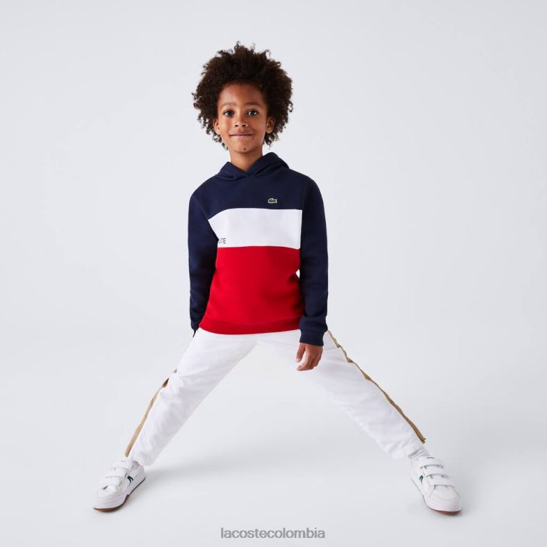 sudadera con capucha y bloques de color azul marino/blanco/rojo Lacoste ropa niños 80XZX3208