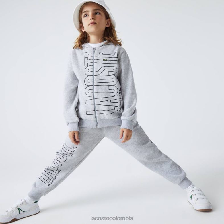 sudadera con capucha y cremallera con logo lomo gris Lacoste ropa niños 80XZX3184