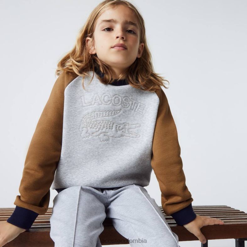 sudadera con logo y bloques de color gris chino/marrón/azul marino Lacoste ropa niños 80XZX3195