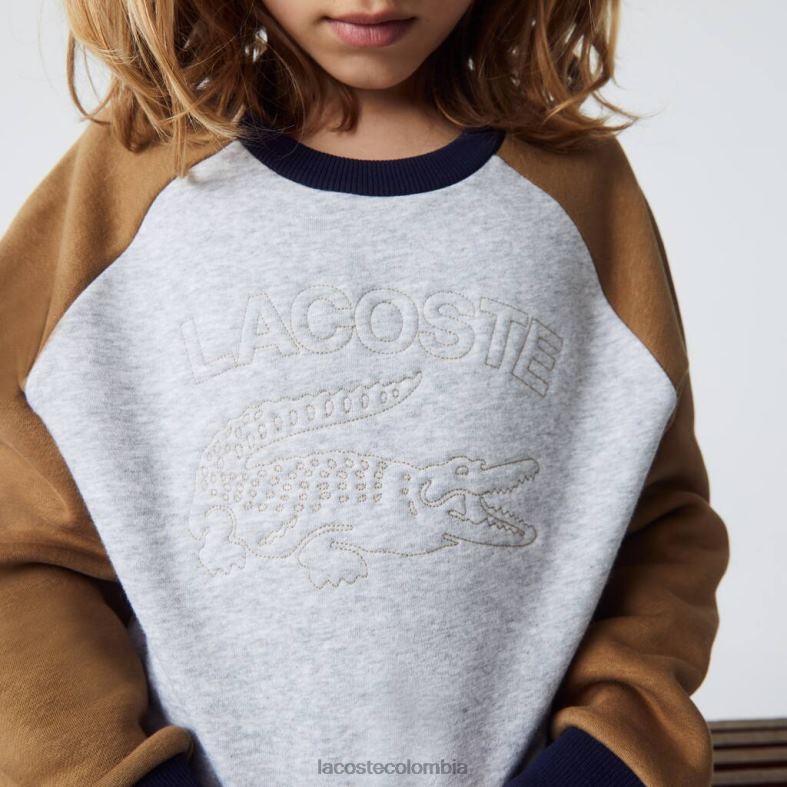 sudadera con logo y bloques de color gris chino/marrón/azul marino Lacoste ropa niños 80XZX3195