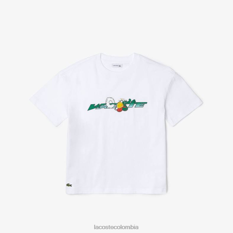 camiseta con la marca en punto de algodón orgánico blanco Lacoste ropa niños 80XZX3040