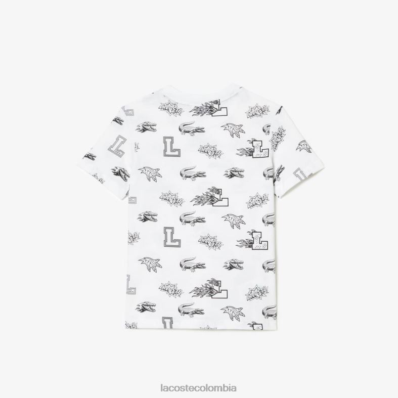 camiseta de algodón orgánico con estampado personalizado blanco Lacoste ropa niños 80XZX3136