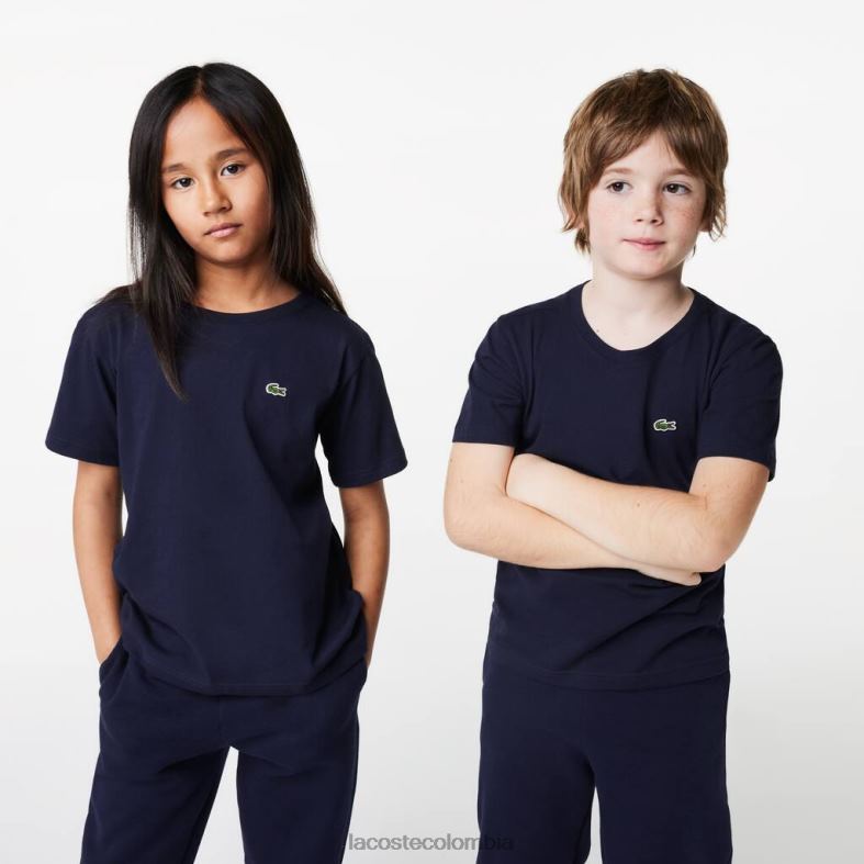 camiseta de punto de algodón con cuello redondo Azul marino Lacoste ropa niños 80XZX2998