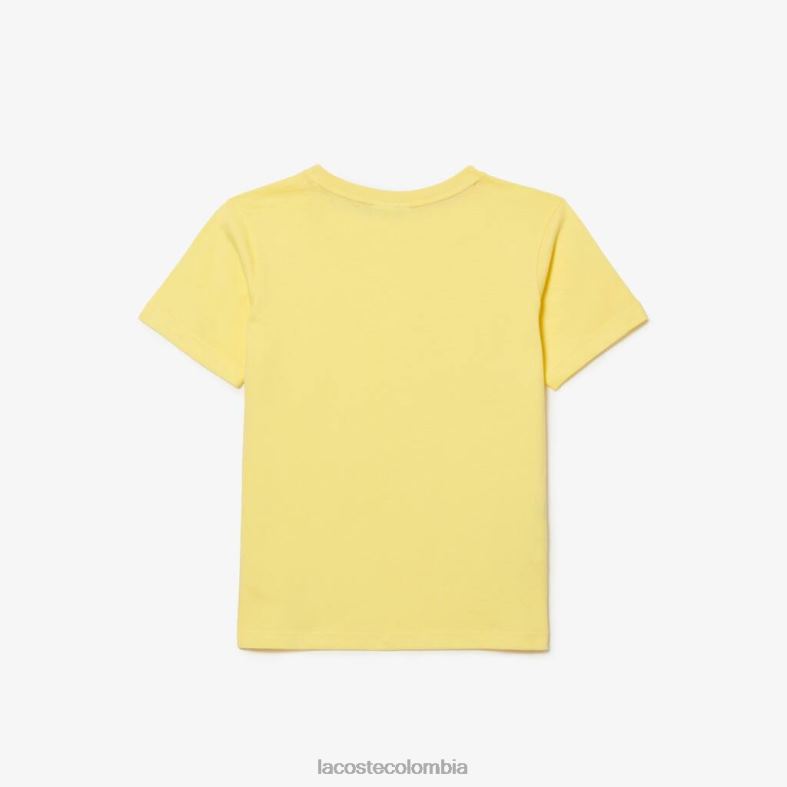 camiseta de punto de algodón con cuello redondo amarillo Lacoste ropa niños 80XZX3132