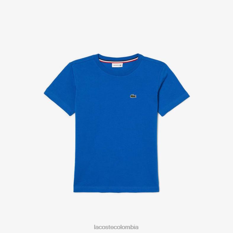 camiseta de punto de algodón con cuello redondo azul Lacoste ropa niños 80XZX2995