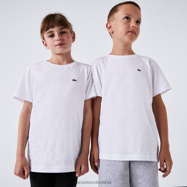 camiseta de punto de algodón con cuello redondo blanco Lacoste ropa niños 80XZX2996