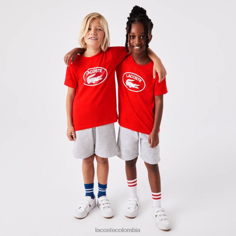 camiseta de punto de algodón con la marca en contraste rojo Lacoste ropa niños 80XZX3030