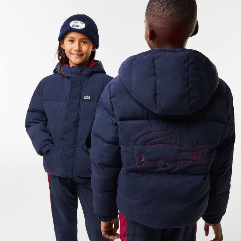 chaqueta de tafetán con capucha y bordado de cocodrilo azul marino/rojo Lacoste ropa niños 80XZX3221