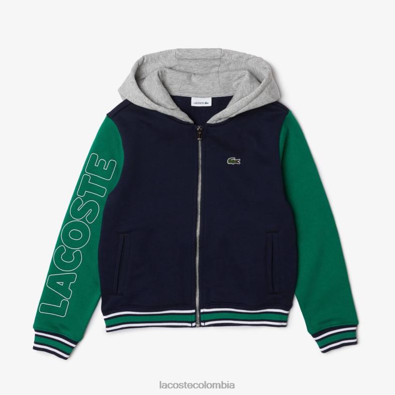 chaqueta deportiva Heritage con capucha y bloques de color azul marino/gris chino/verde/blanco Lacoste ropa niños 80XZX3267