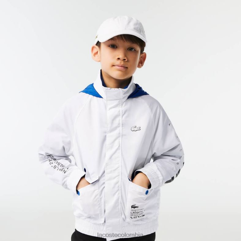 chaqueta repelente al agua con capucha extraíble blanco/azul/negro Lacoste ropa niños 80XZX3240