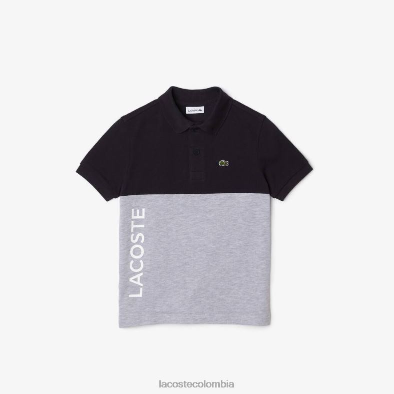polo color block de piqué de algodón orgánico azul marino/gris chino Lacoste ropa niños 80XZX3038