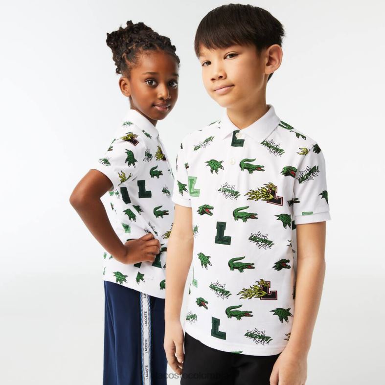 polo con estampado de cocodrilo y efecto cómic blanco Lacoste ropa niños 80XZX2956