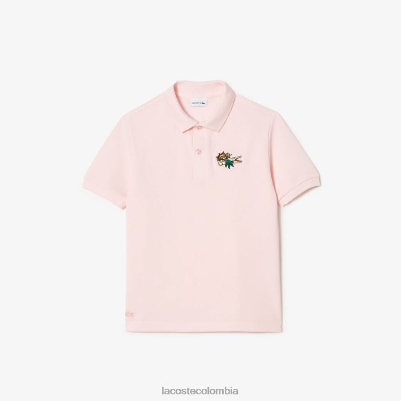 polo de piqué de algodón orgánico con insignia de cómic Rosa claro Lacoste ropa niños 80XZX3146