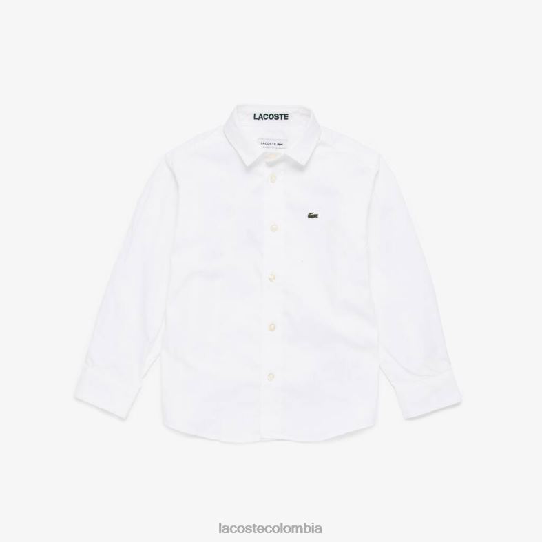 camisa Oxford de algodón con estampado de rayas blanco Lacoste ropa niños 80XZX3200