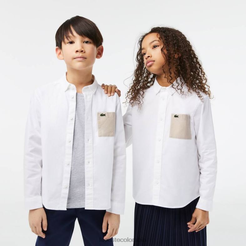 camisa con bolsillo en contraste blanco/beige Lacoste ropa niños 80XZX3080