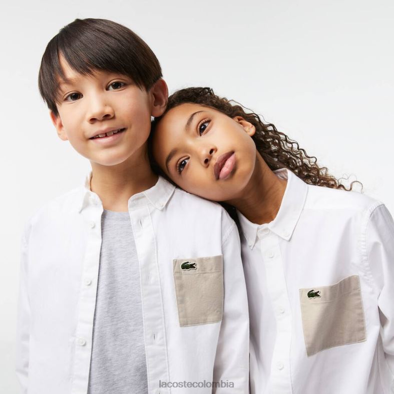 camisa con bolsillo en contraste blanco/beige Lacoste ropa niños 80XZX3080