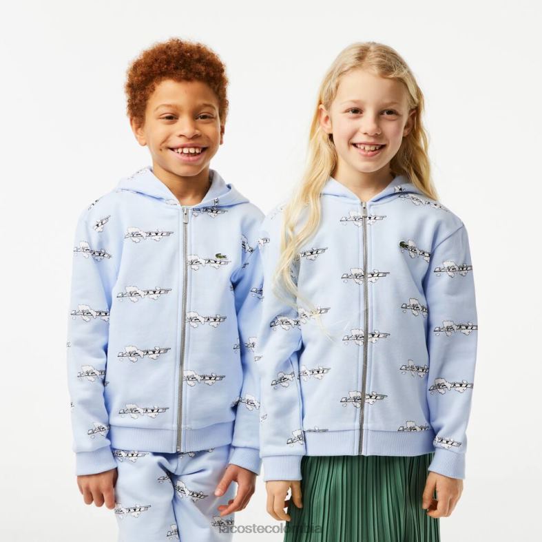 sudadera con capucha de algodón orgánico con cremallera azul claro Lacoste ropa niños 80XZX3063