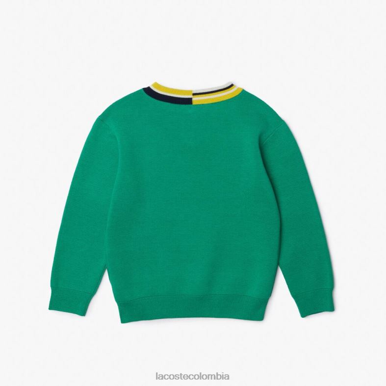suéter de algodón con cuello a rayas en contraste verde blanco Lacoste ropa niños 80XZX3283