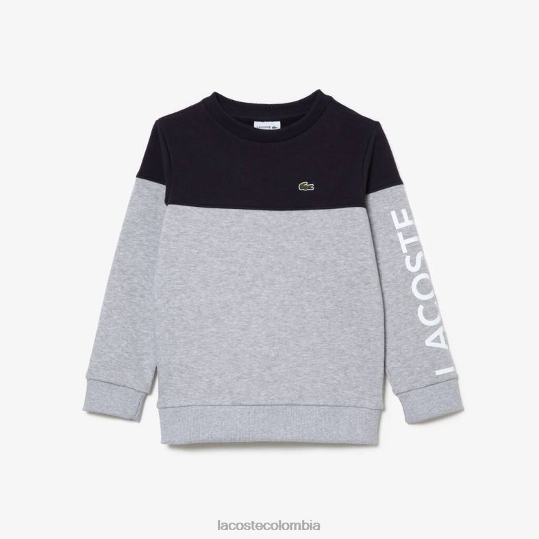 sudadera con bloques de color en franela de algodón orgánico azul marino/gris chino Lacoste ropa niños 80XZX3064