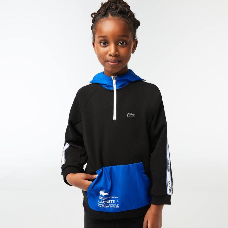 sudadera con capucha y bolsillo canguro azul negro Lacoste ropa niños 80XZX3205