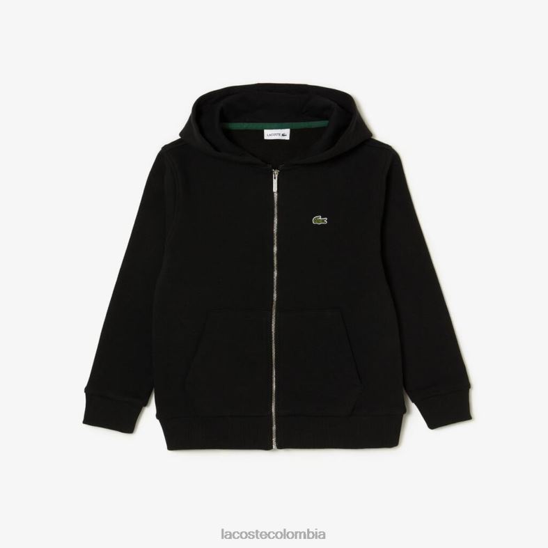 sudadera con capucha y bolsillo canguro negro Lacoste ropa niños 80XZX3190