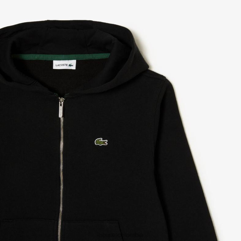 sudadera con capucha y bolsillo canguro negro Lacoste ropa niños 80XZX3190