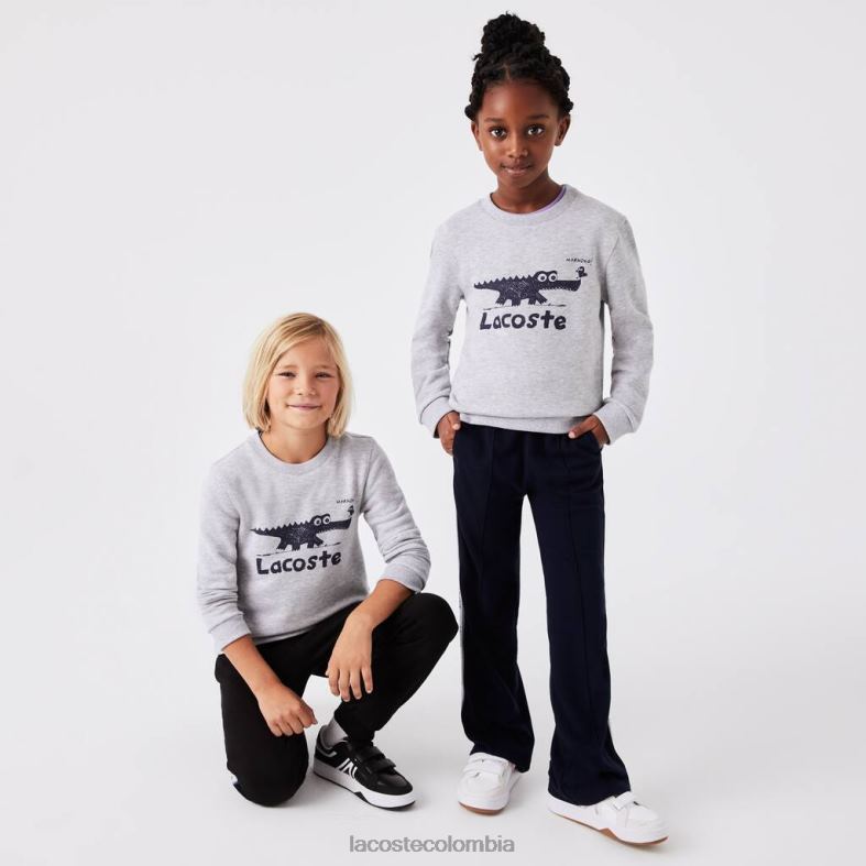 sudadera con cuello redondo y estampado de cocodrilo lomo gris Lacoste ropa niños 80XZX3230